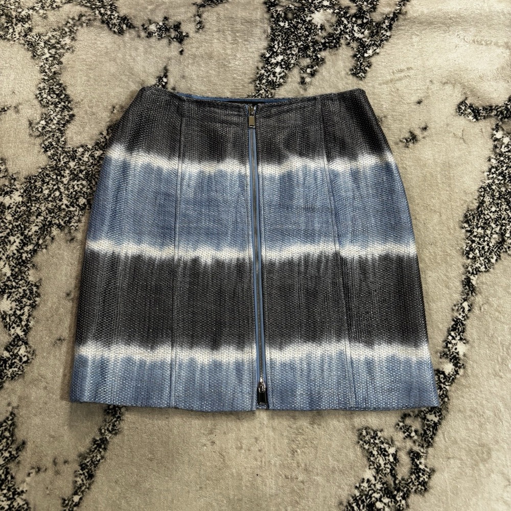Per Se Blue Gray Tie Dye Linen Cotton Zip Front Pencil Skirt Size 10 Lined